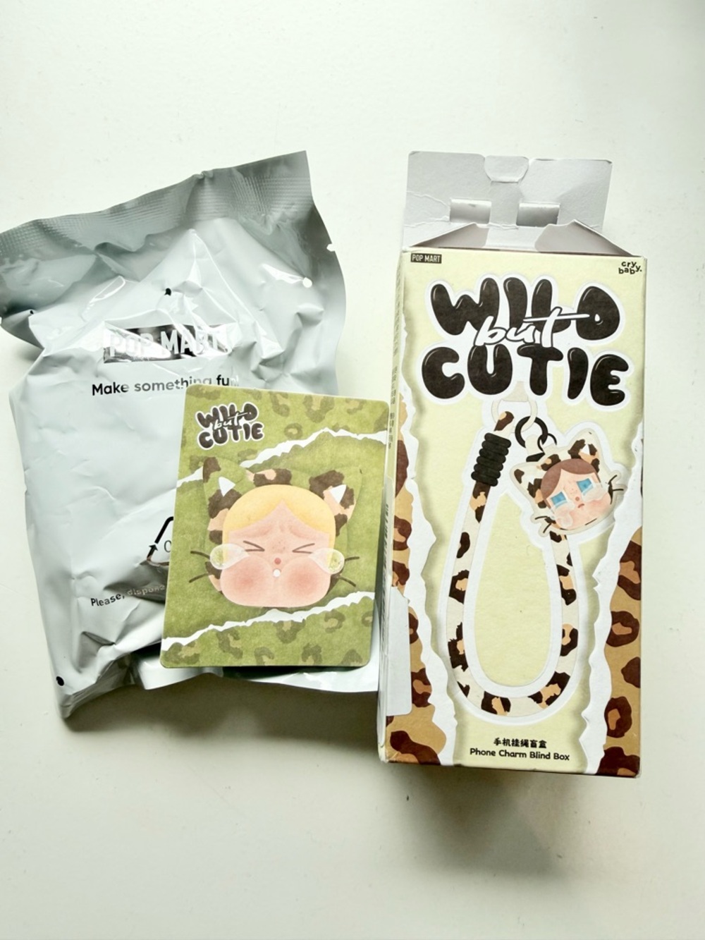 Open Box Pop Mart Crybaby Wild But Cutie Camo Green Phone Charm